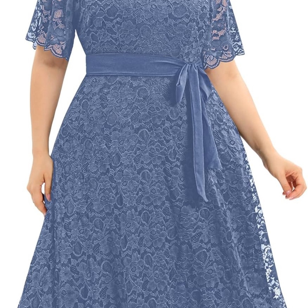 Elegant Lace Haze Blue Dress